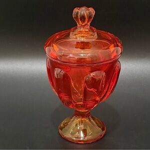 Vintage VIKING Glass Epic Six Petal Persimmon Amberina Glass Covered Candy Dish